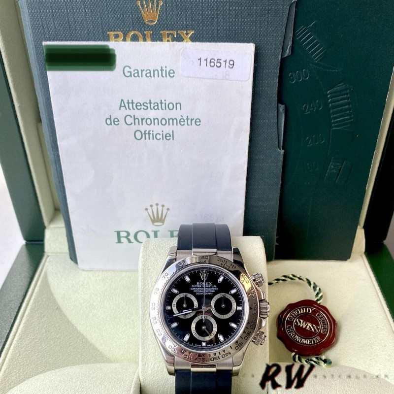 Rolex Daytona 116519 Black Dial Black Rubber strap 40mm Mens Replica Watch