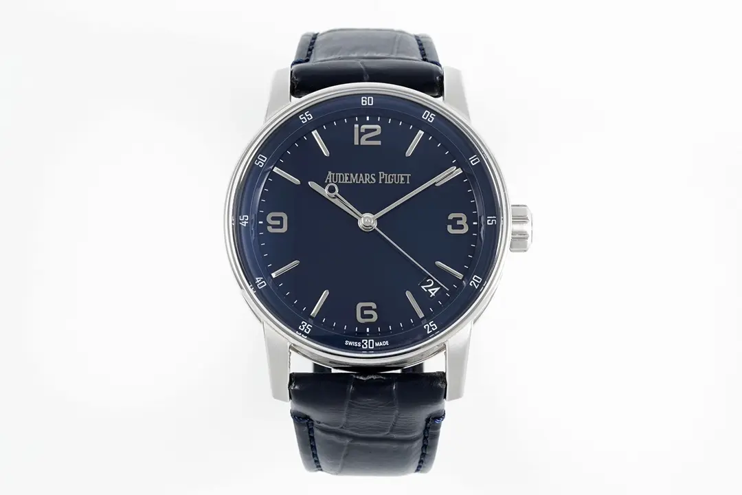 watch Audemars Piguet CODE 11.59 Blue Dial Three-Hand Automatic Watch with Leather Strap