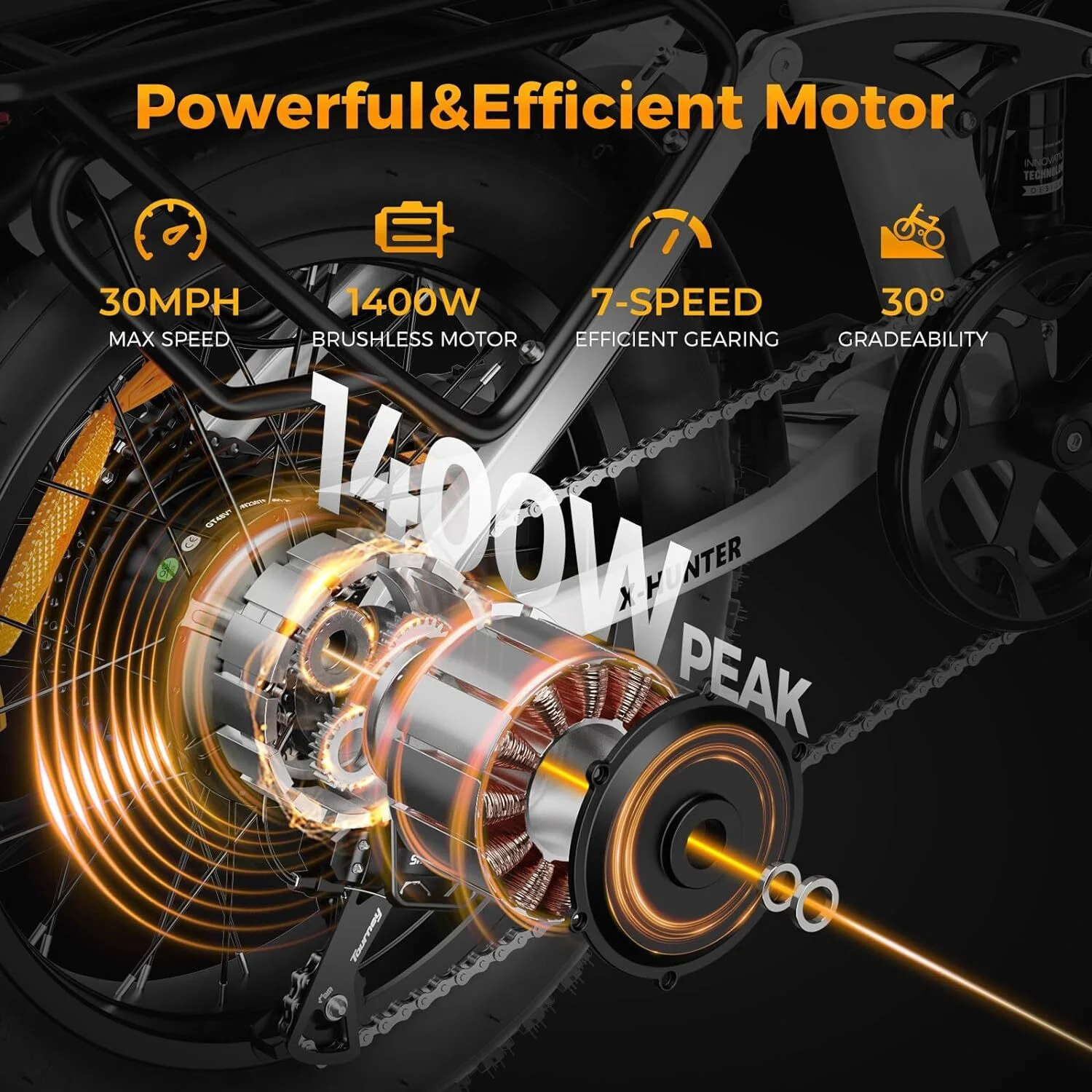 Jasion X-Hunter Electric Bike for Adults, 750W Motor Electric Bicycle with 48V 13AH Removable Battery, 20" x4.0 Fat Tire Folding Ebike, Full Suspension, 7-Speed Bicycles - Image 16