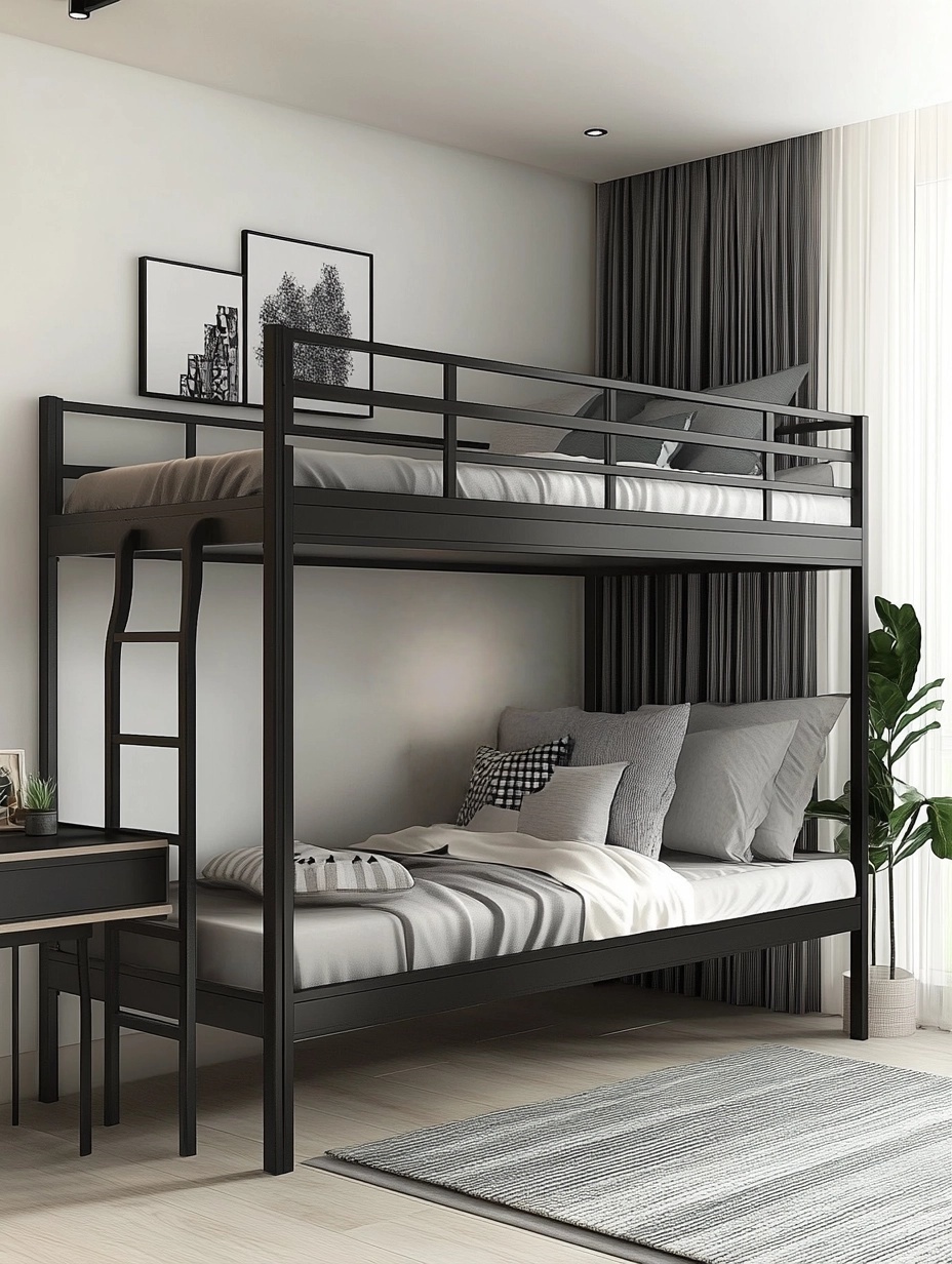 Cama litera de metal,material metálico,revestimiento negro,para dormitorio infantil,204x180x142 cm
