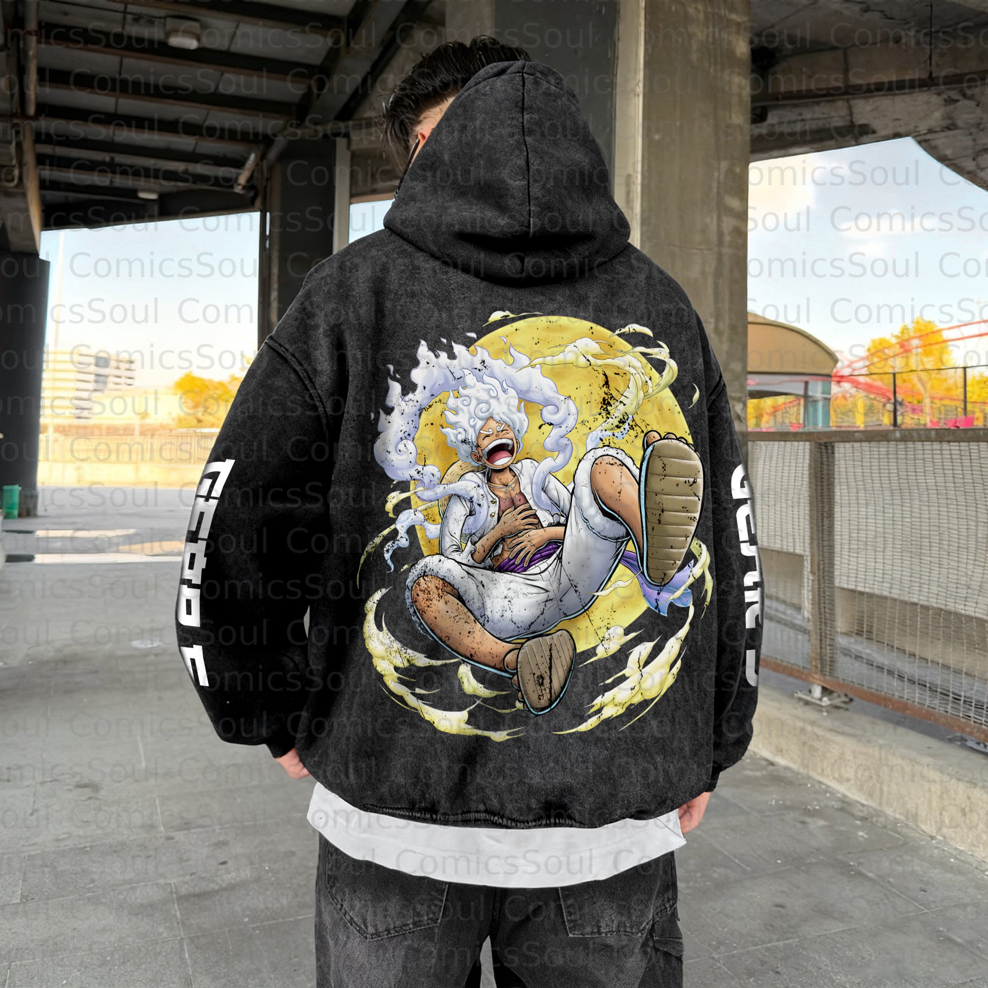 Unisex Anime Graphic Streetwear Vintage Washed Hoodie
