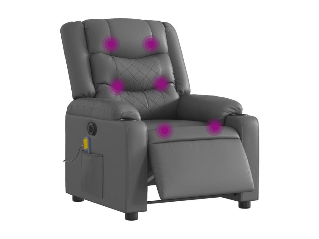 Sillón de masaje reclinable eléctrico cuero sintético gris