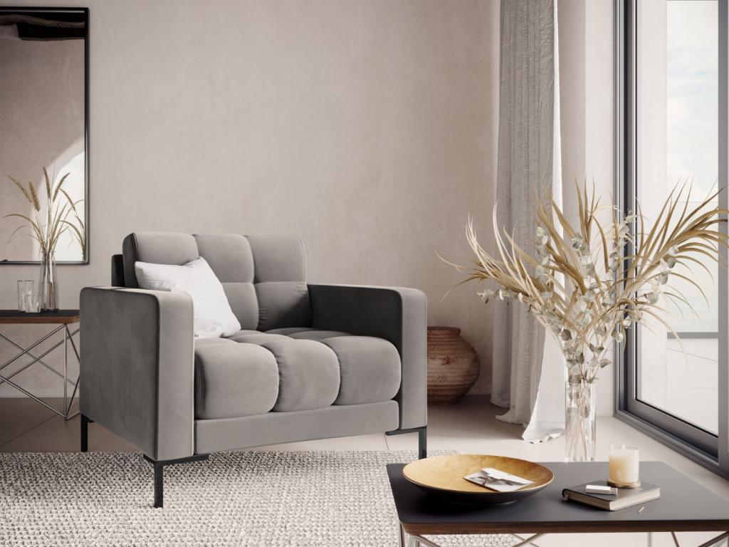 Sillón Confortzx de terciopelo gris claro - 87x92x75cm
