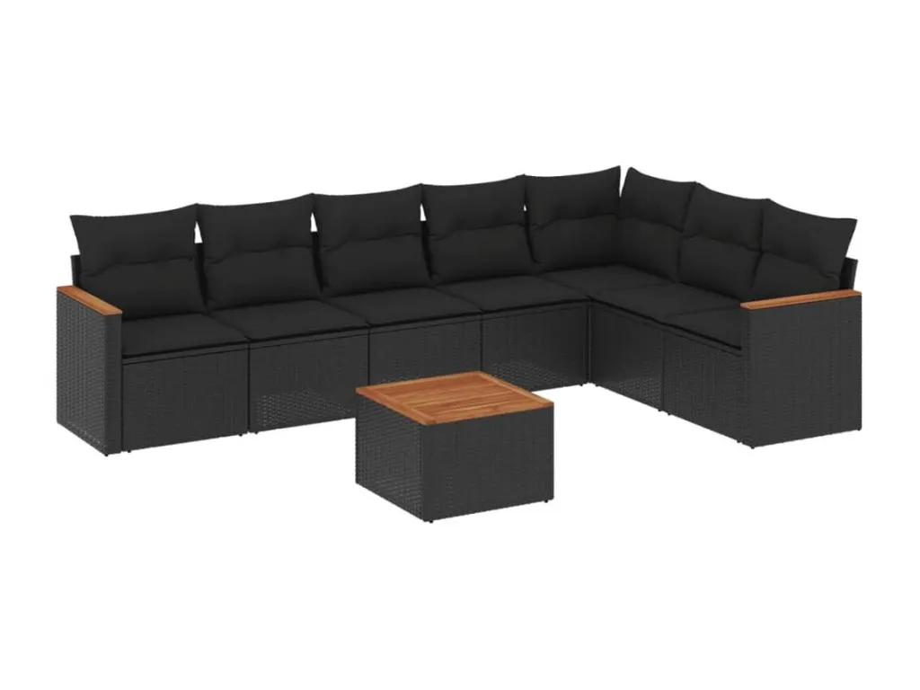 Set de sofás de jardín 8 piezas y cojines ratán sintético negro trxk03645