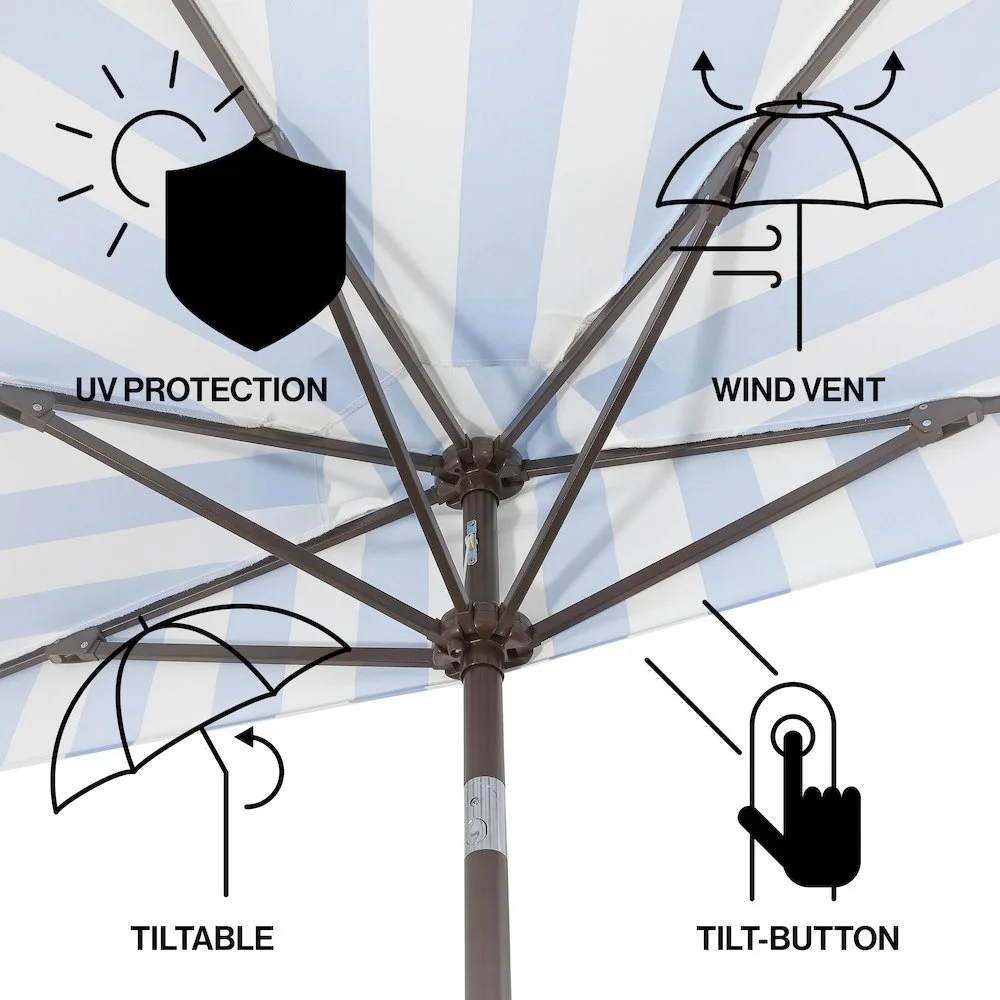 JONATHAN Y Beverly 9 ft. Half Market Patio Umbrella, Designer Classic Scalloped Fringe with Crank, Tilt Button and UV Protection, Blue/White/Cream, Dark Brown Pole - Image 41