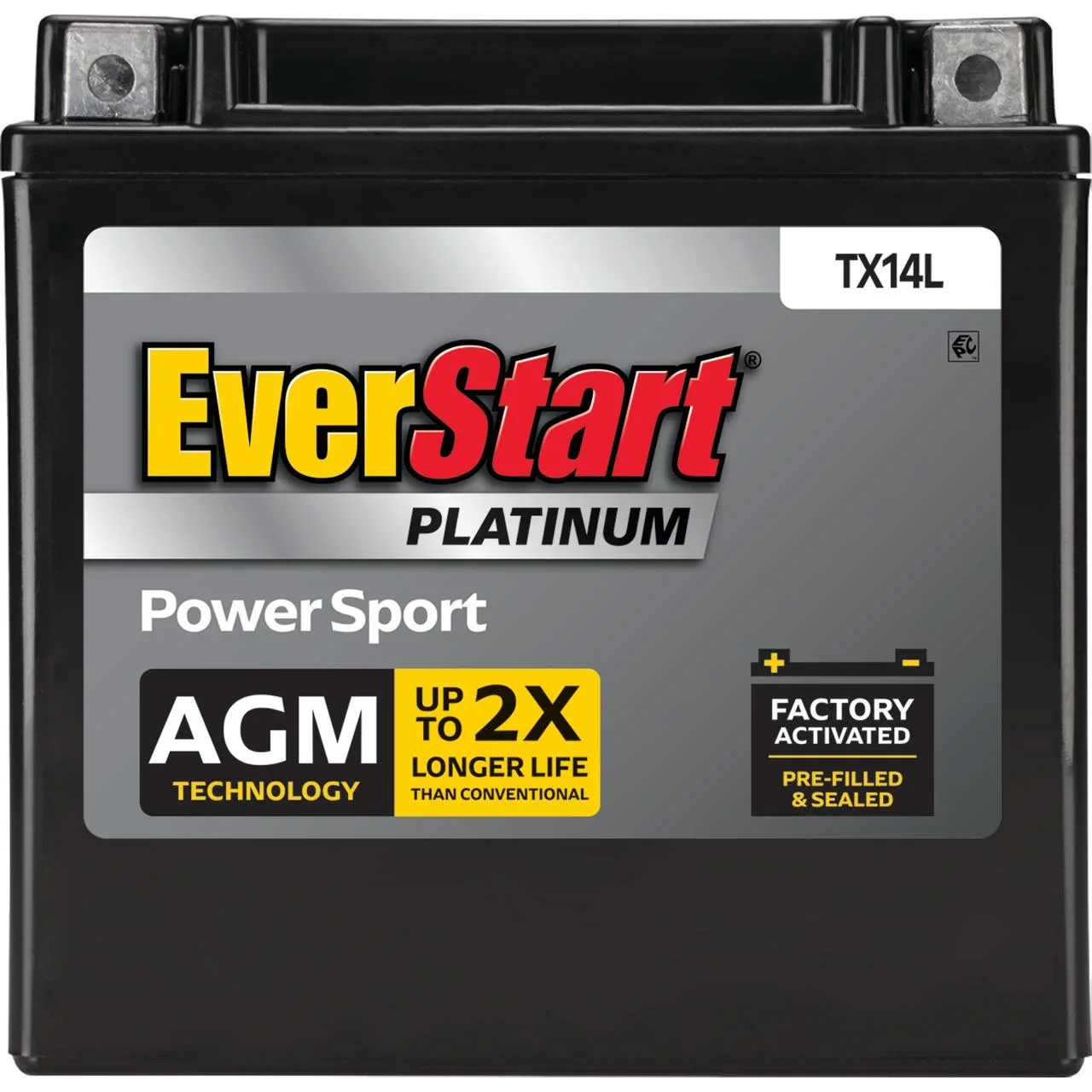 EverStart Platinum BOXED AGM Power Sport Battery, Group Size TX14L 12 Volt, 200 CCA