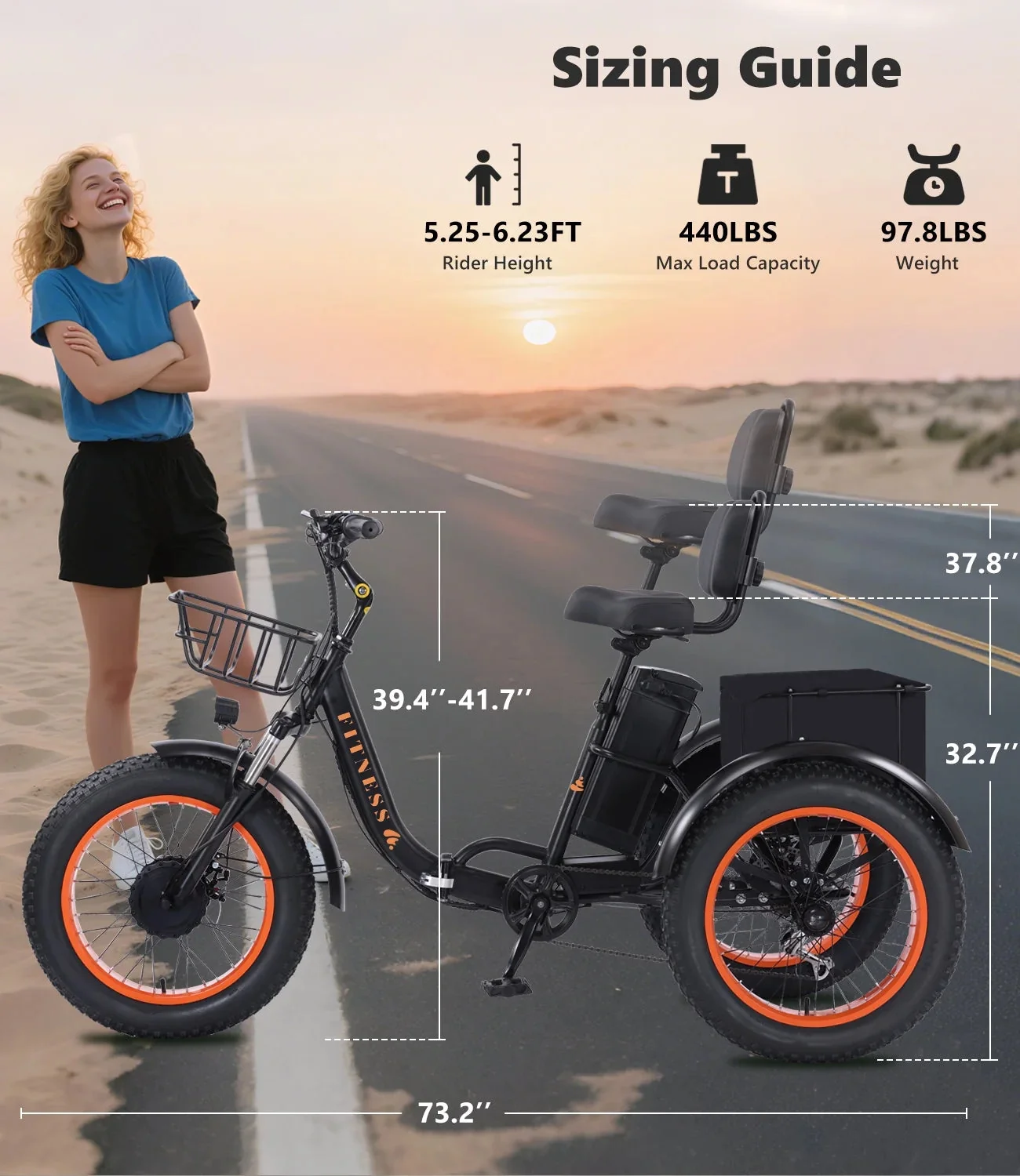 YEBEI Folding Electric Tricycle for Adults, 500W Motor, 48V15AH Lithium Battery, 20 x 4.0 in Fat Tires - Image 6 YEBEI Folding Electric Tricycle for Adults, 500W Motor, 48V15AH Lithium Battery, 20 x 4.0 in Fat Tires - Image 6
