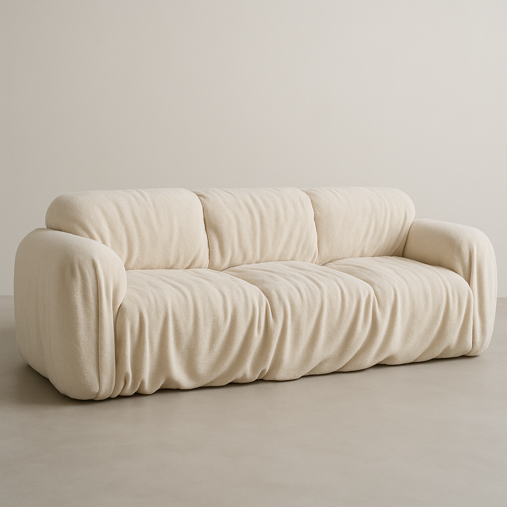 Sofá de sala de estar rectangular crema de tela de boucle 220 cm