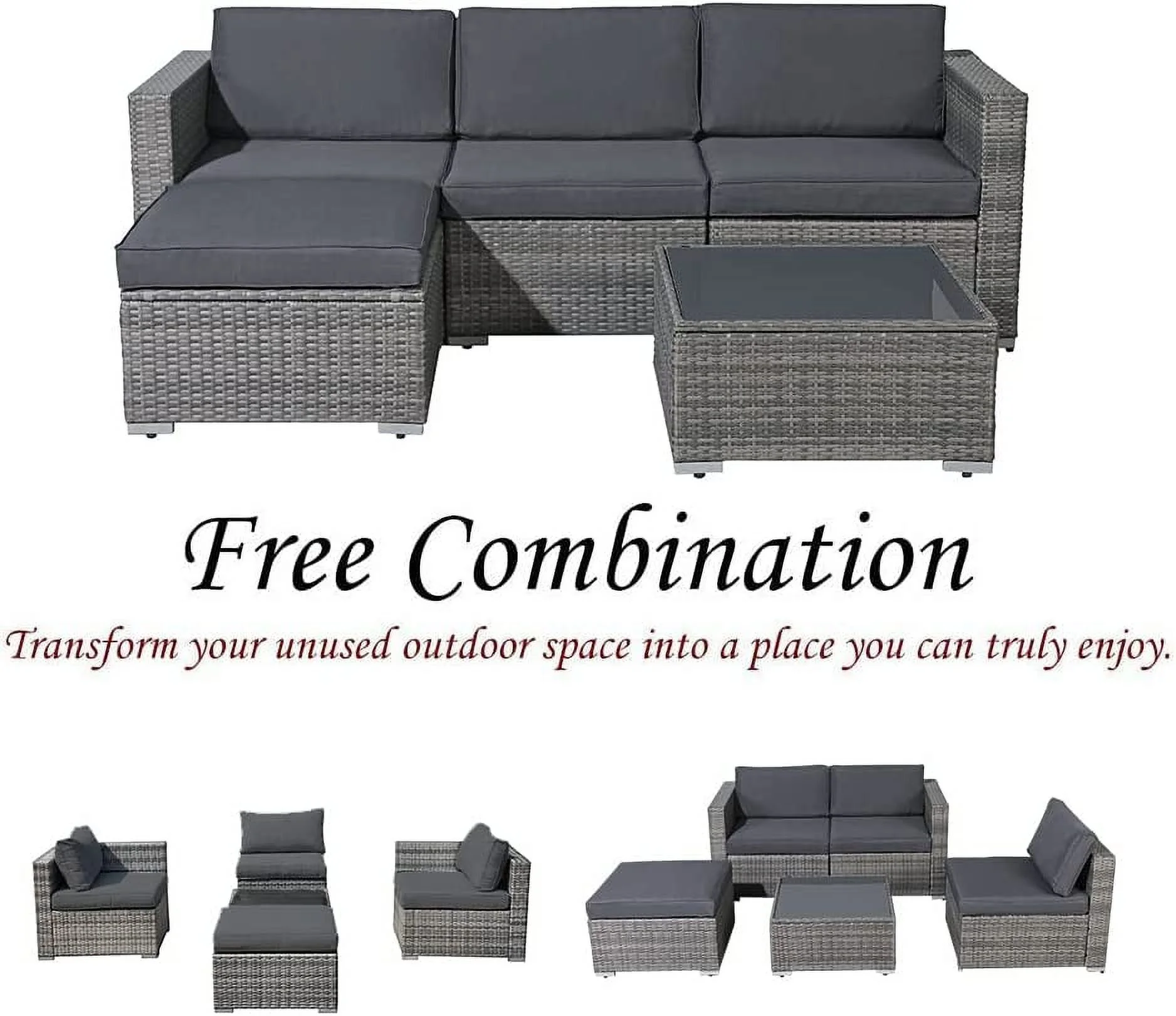 Patiorama 5-Piece Patio Furniture Set, Outdoor Sectional Conversation Set, All-Weather Grey PE Wicker with Light Grey Cushions, Backyard Porch Garden - Image 17