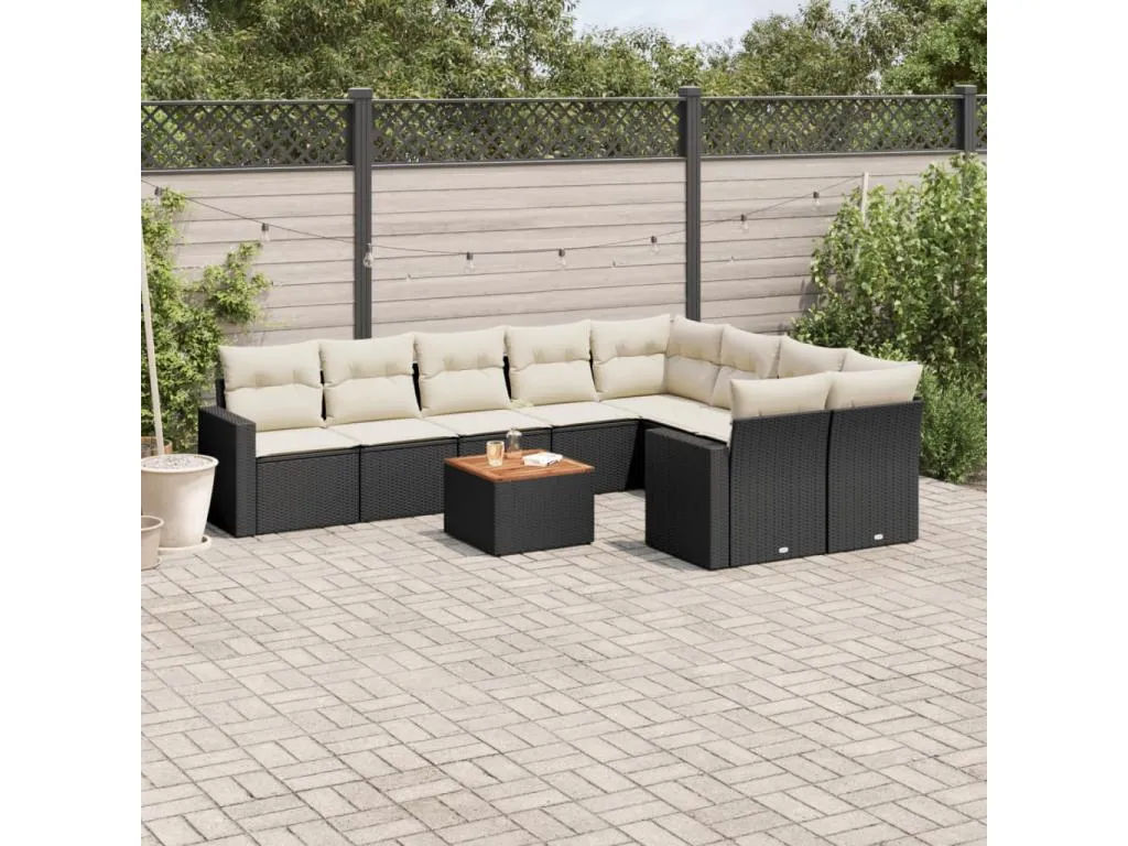 Banakdecoracion Set de sofás de jardín 10 pzas cojines ratán sintético negro FGNM05112