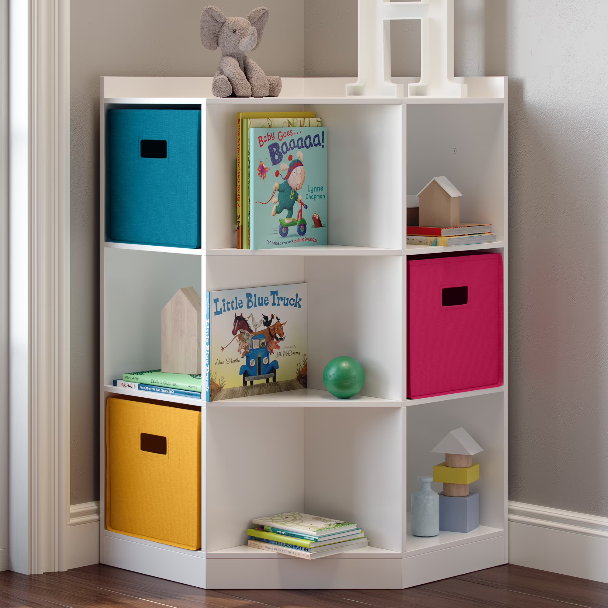 RiverRidge Kids Corner Playroom Cabinet with 6 Toy Storage Cubbies and 3 Shelves - White