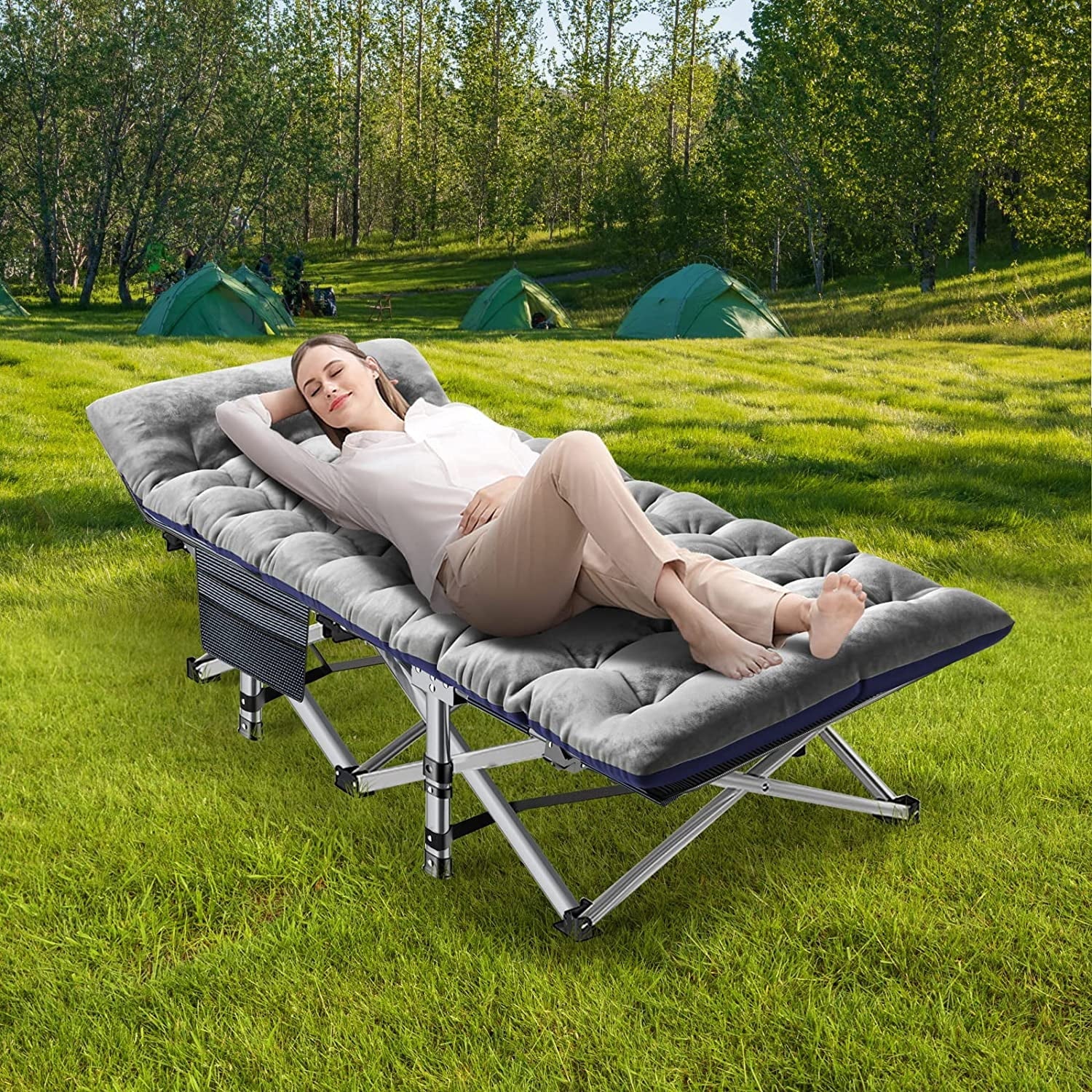 Slsy 2 Pack Folding Bed Cot with 3.3 Inch 2 Sided Mattress, 75"* 28" Folding Camping Cots with Carry Bag, Portable Sleeping Cot Guest Bed - Image 9