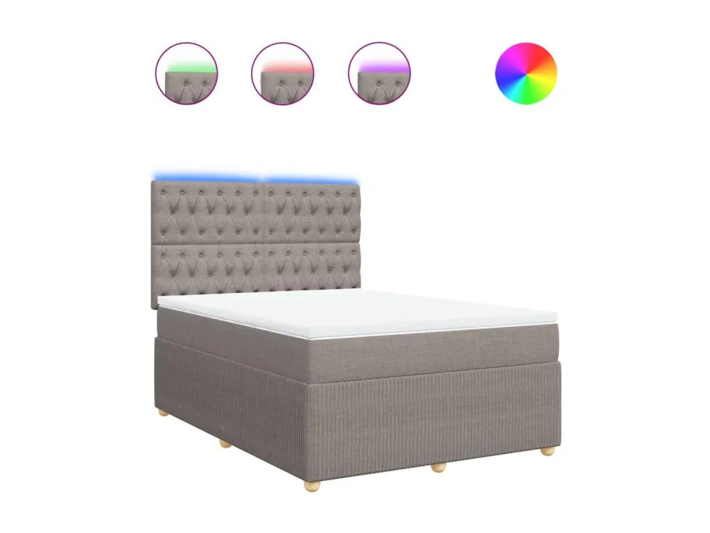 Cama box spring con colchón tela gris taupe 140x200 cm niz3520409