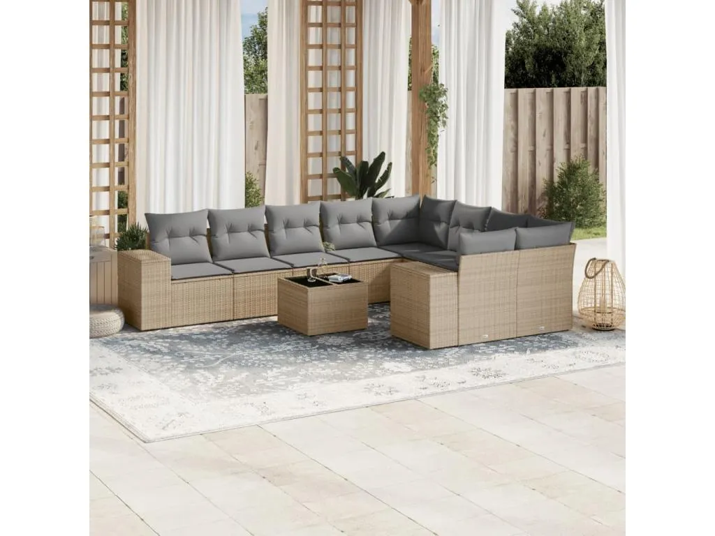 Juego de sofás jardín con cojines beige 10 piezas ratán sintético 12019zrjk