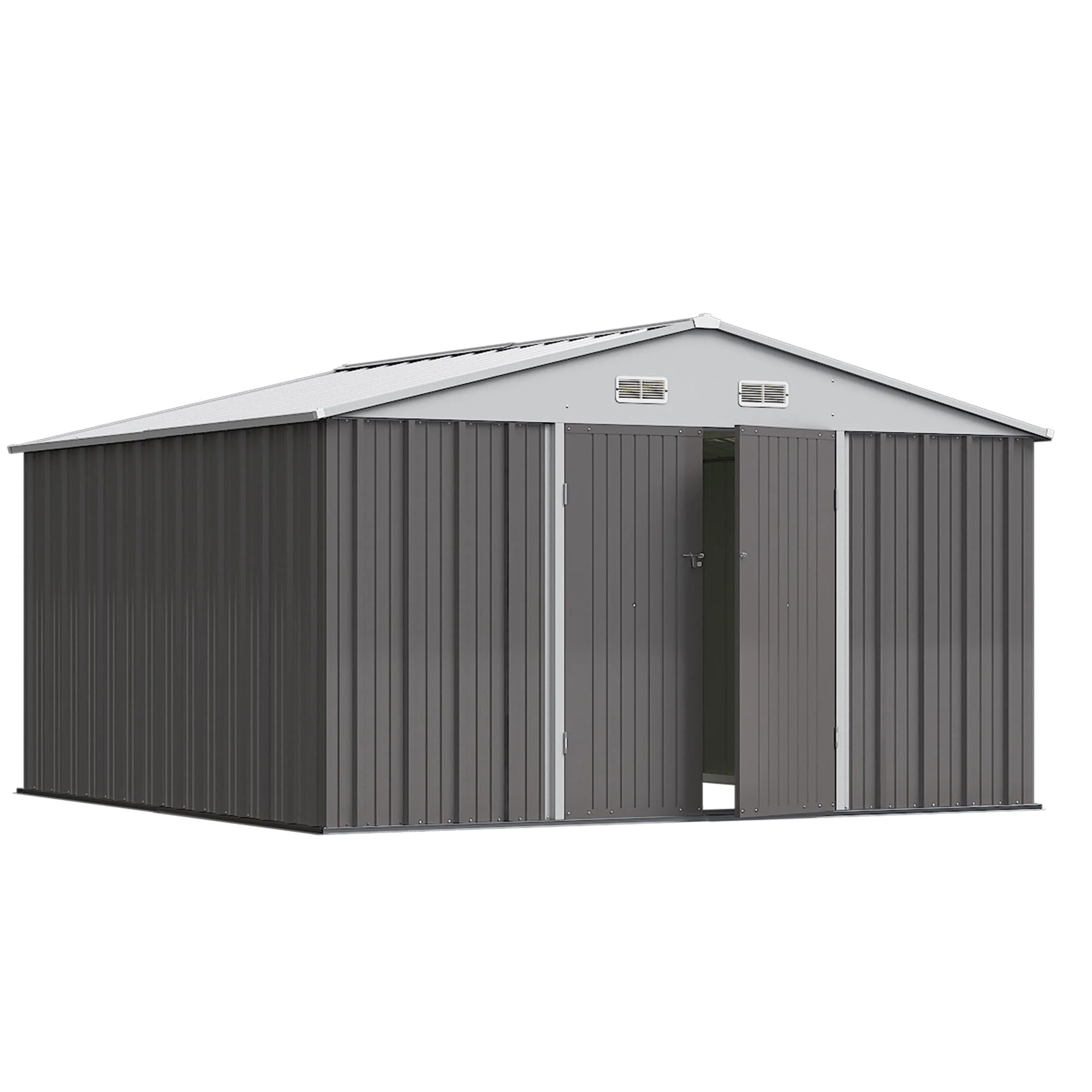 Devoko 10x8 Ft Metal Storage Shed, Lockable Steel Garden Shed for Patio Backyard Outdoor Tools, Brown - Image 12