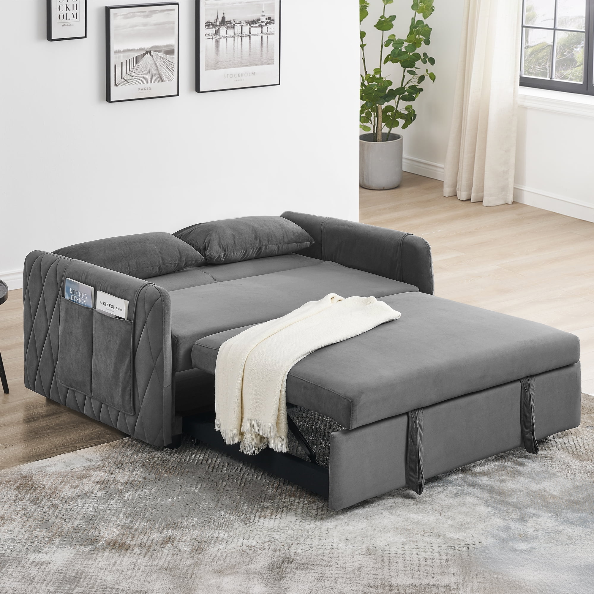 Convertible Sofa Bed,3 in 1 Sleeper Sofa with 2 Pillows and Adjustable Backrest for Living Room Office,Black - Image 23