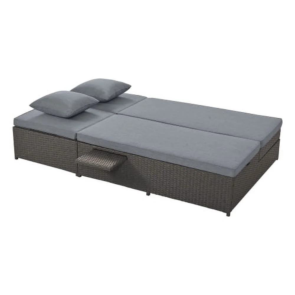 Harper & Bright Designs Rattan Outdoor Double Lounge Chaise 2-Person PE Wicker Outdoor Patio Sunbed with Canopy Cover for Backyard Garden Balcony, Beige+Black - Image 62