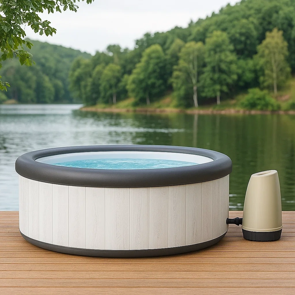 Spa hinchable,redondo,4 personas,material PVC,color blanco y negro,fácil de montar diámetro 180x70 cm - hDLChOVxBfzo