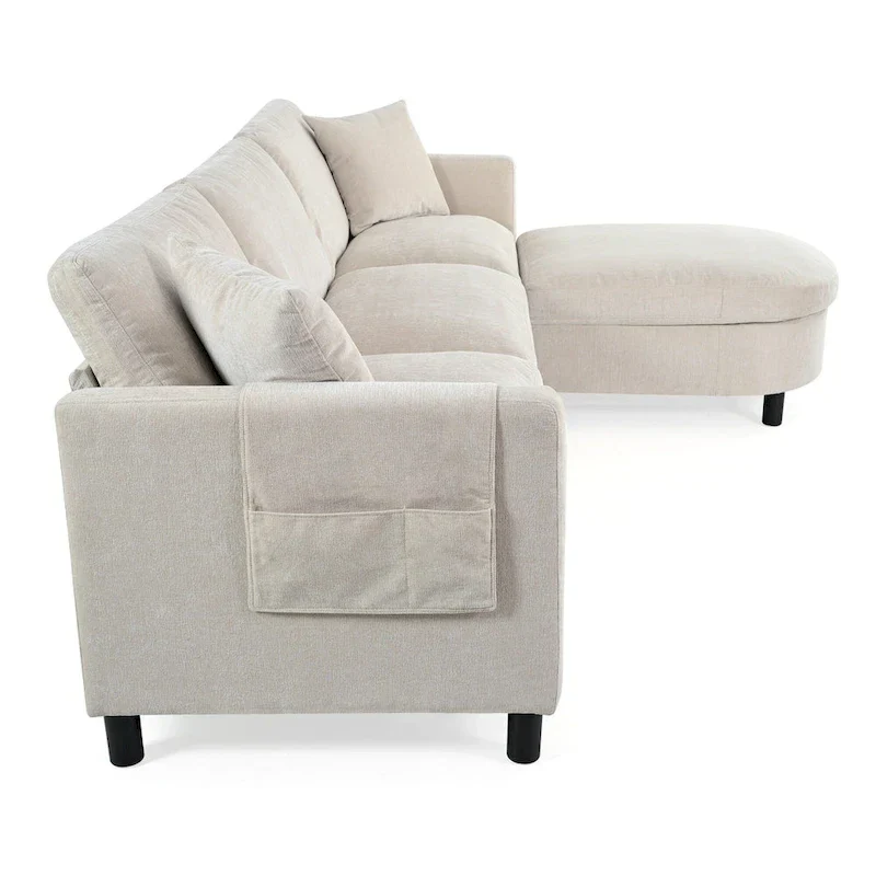 107.87" Sectional Sofa with Removable Seat and Back Cushions, Includes 1 Ottoman