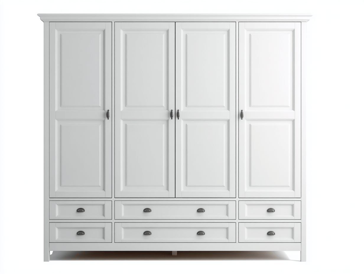 Armario blanco con seis cajones y cuatro puertas 120x50x190 cm