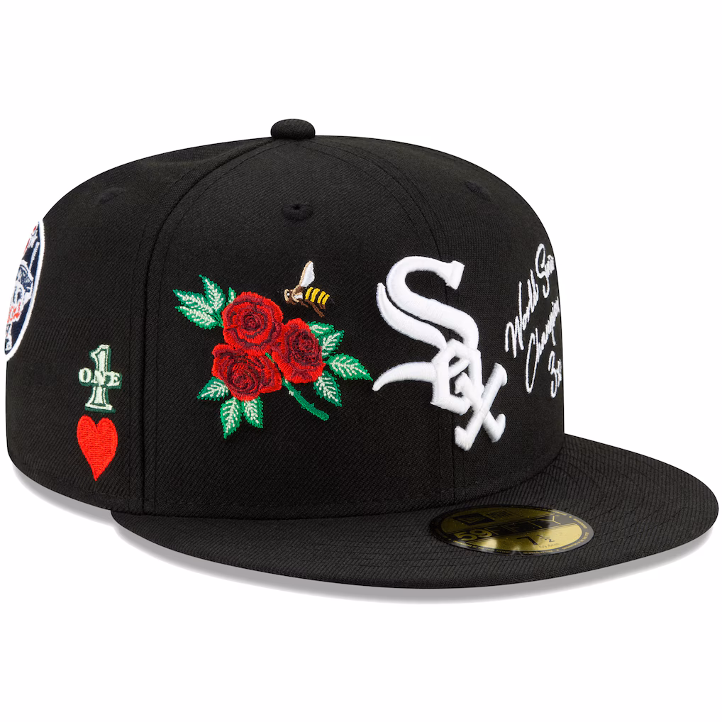 New Era Chicago White Sox 3x World Series Champions Floral 59FIFTY Fitted Hat - Black - Byluuna Headwear