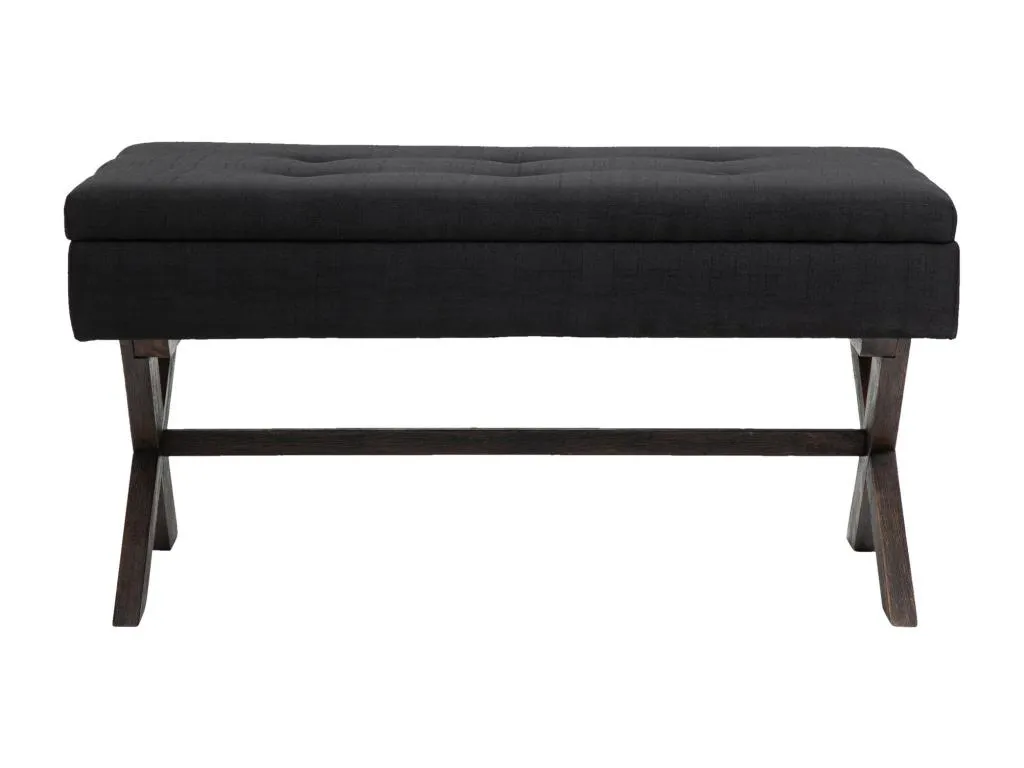 Banco banqueta pie de cama tapizado tela negro antiguo con almacenamiento tui2574231