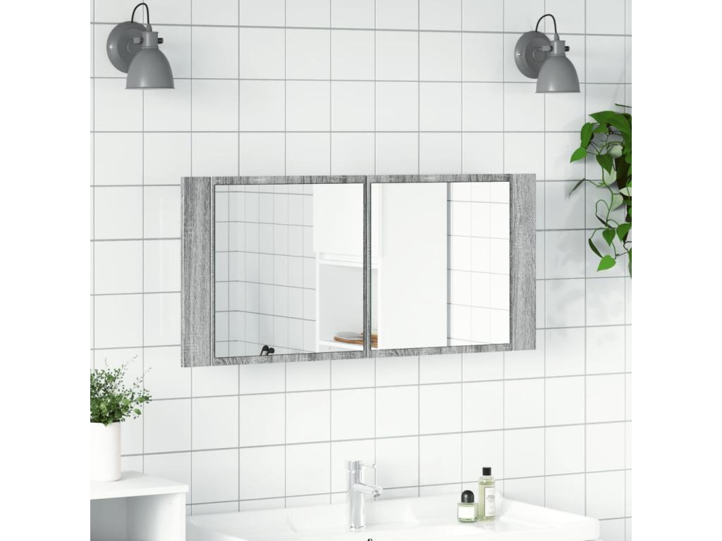 Armario de baño con espejo y luz LED gris Confortzx 100x12x45 cm