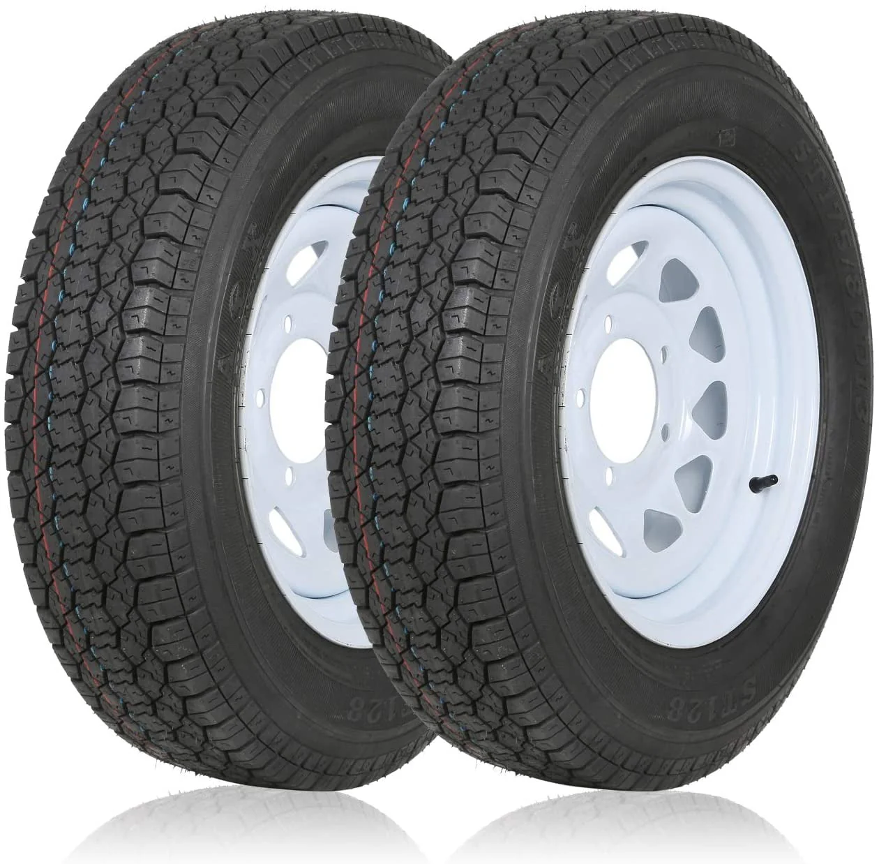 WEIZE ST175/80D13 Trailer Tires With 13" White Wheel - 5 on 4-1/2 - Load Range C, 6PLY, Set Of 2