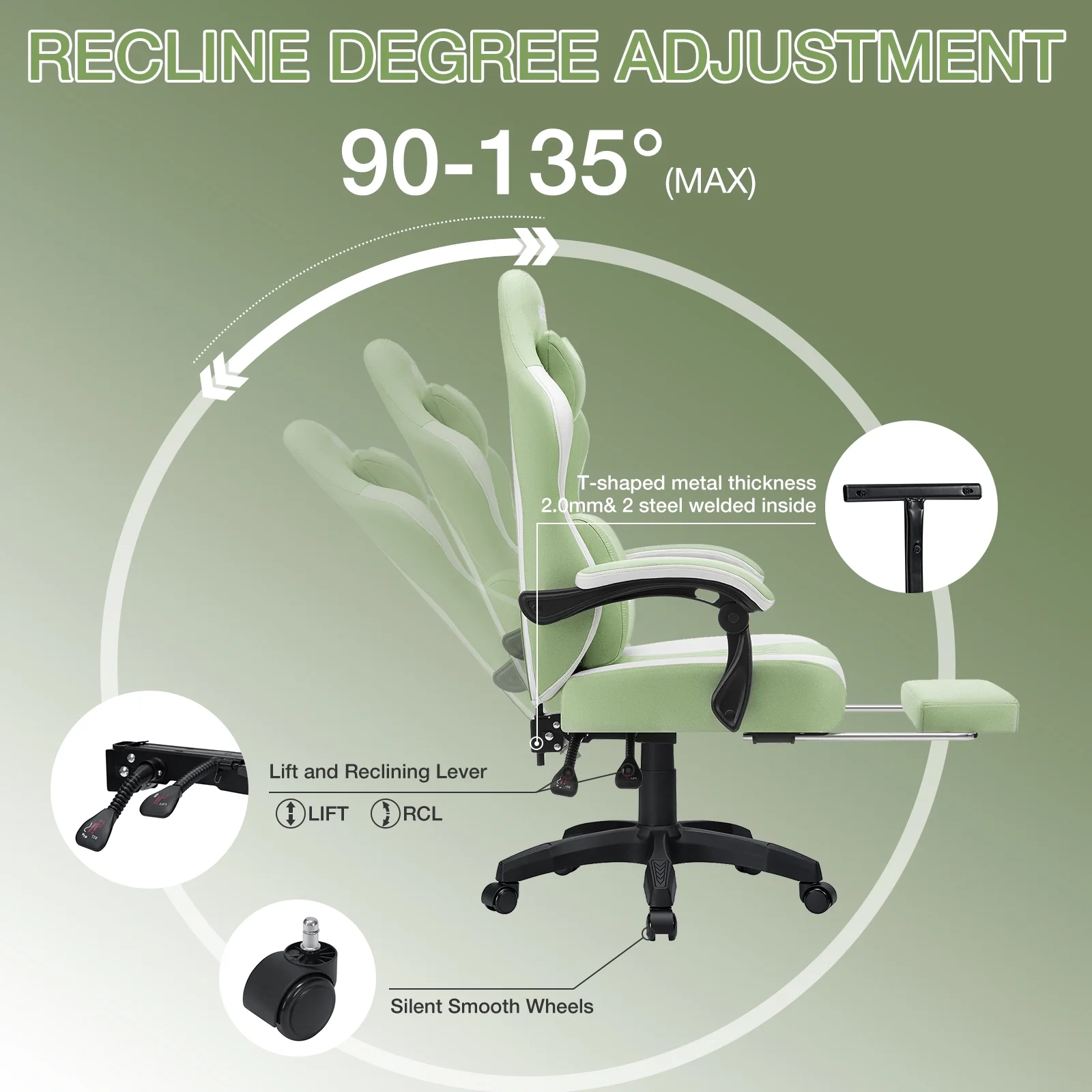 Hoffree Gaming Chair with Massage Fabric Office Chair with footrest for Adults, Ergonomic Gamer Chair with Headrest and Lumbar Support for Office Gaming, 440 LBS - Image 18