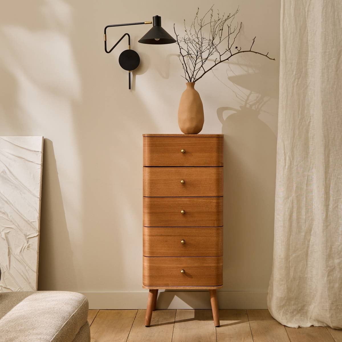 Calicosy - Hoog ladekast 5 laden KARL - H100 cm - Afgeronde randen