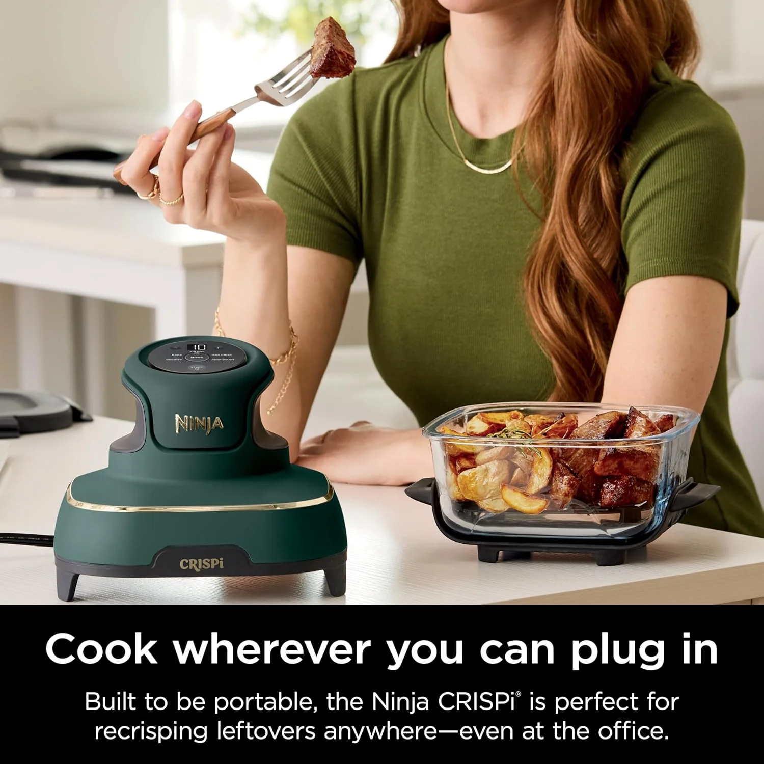 Ninja Crispi 5-in-1 Portable Glass Air Fryer Cooking System FN103BF, British Racing Green with Soft Gold Trim, 1500W, New - Image 12
