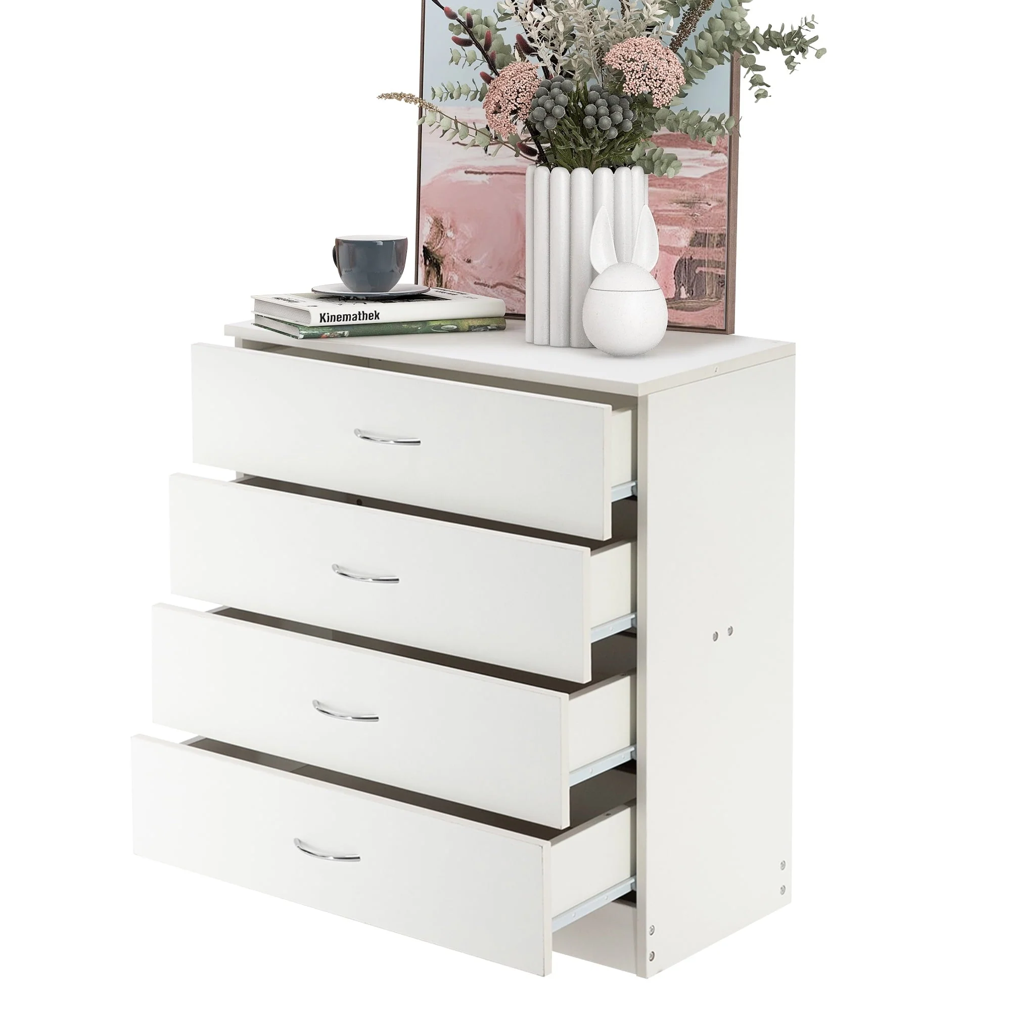 BTMWAY 4 Drawers Chest of Drawers, Wooden Chest of Drawers Storage Cabinet, Heavy Duty Wood Dresser Chest Cabinet for Bedroom, 25.98'' x 14'' x 22.05'', White - Image 9