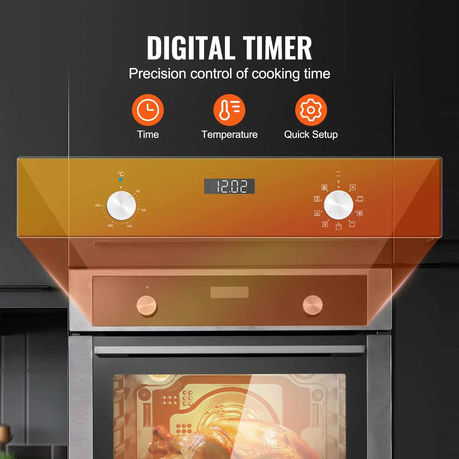 KFFKFF Single Wall Oven, 24" Electric Oven for Built-in Installation, Offers 9 Cooking Modes, 2.68 Cu.Ft Capacity, Includes Timer, 2800W Power - Image 2