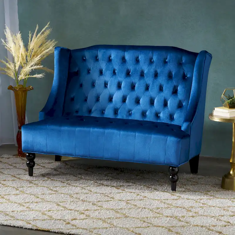 Christopher Knight Home Leora Contemporary Glam Tufted Velvet Wingback Loveseat