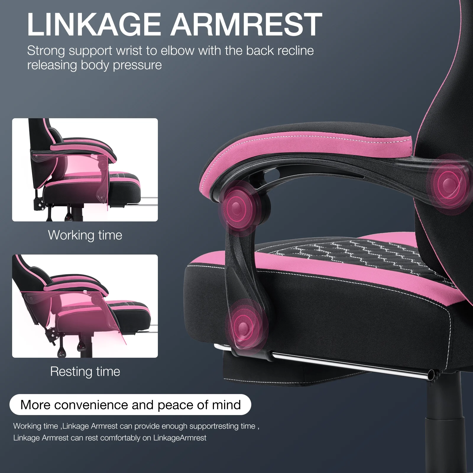 Hoffree Gaming Chair with Massage Fabric Office Chair with footrest for Adults, Ergonomic Gamer Chair with Headrest and Lumbar Support for Office Gaming, 440 LBS - Image 25