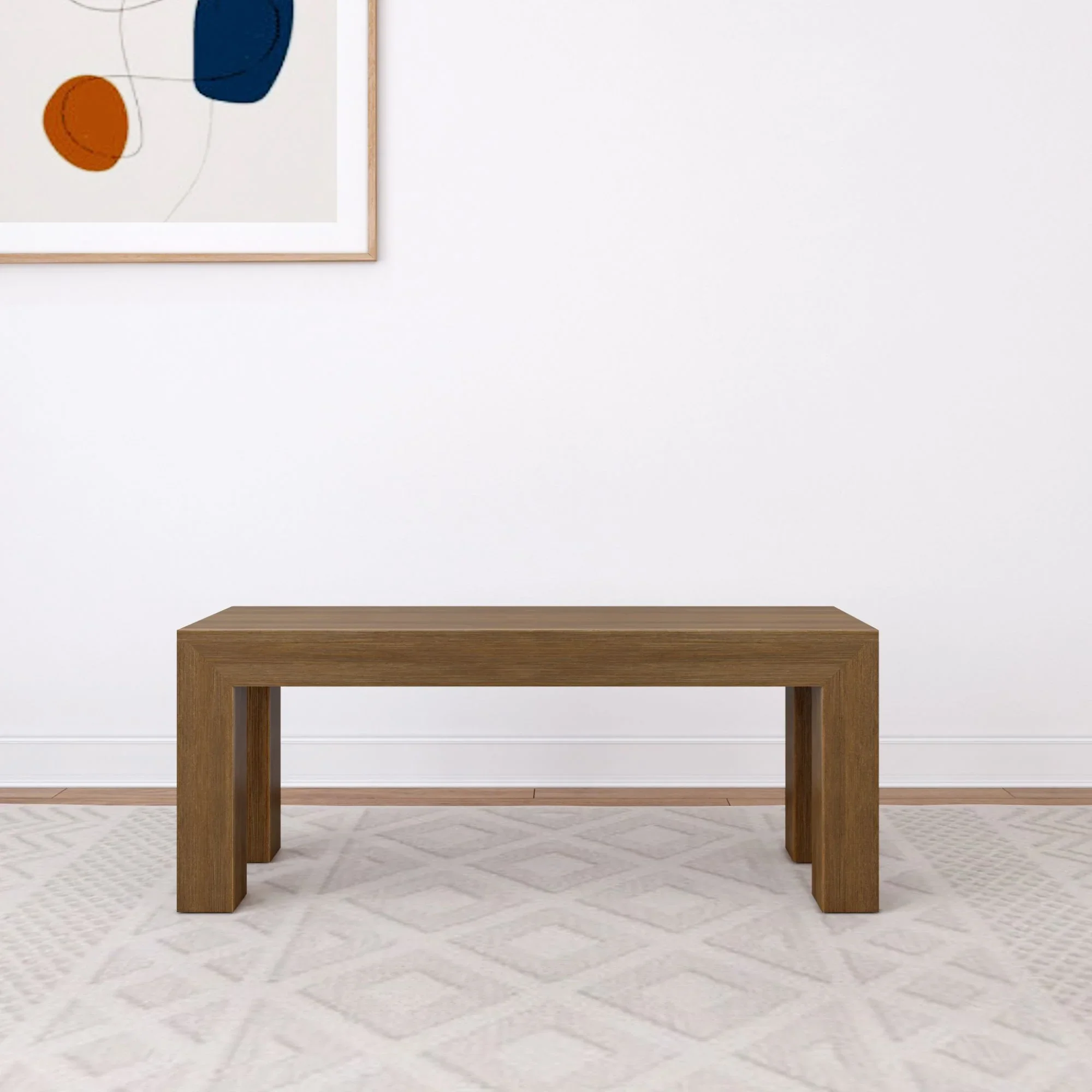 Plank+Beam Modern Dining Bench, Solid Wood Bench for Dining Table, 49", Blonde Wirebrush