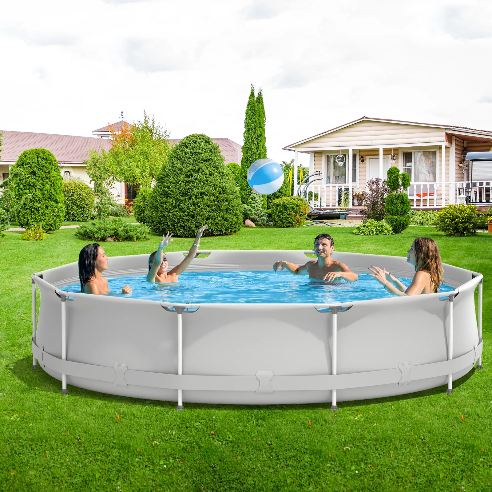 Infans Round Above Ground Swimming Pool Patio Frame Pool W/ Pool Cover Iron Frame Blue - Image 9
