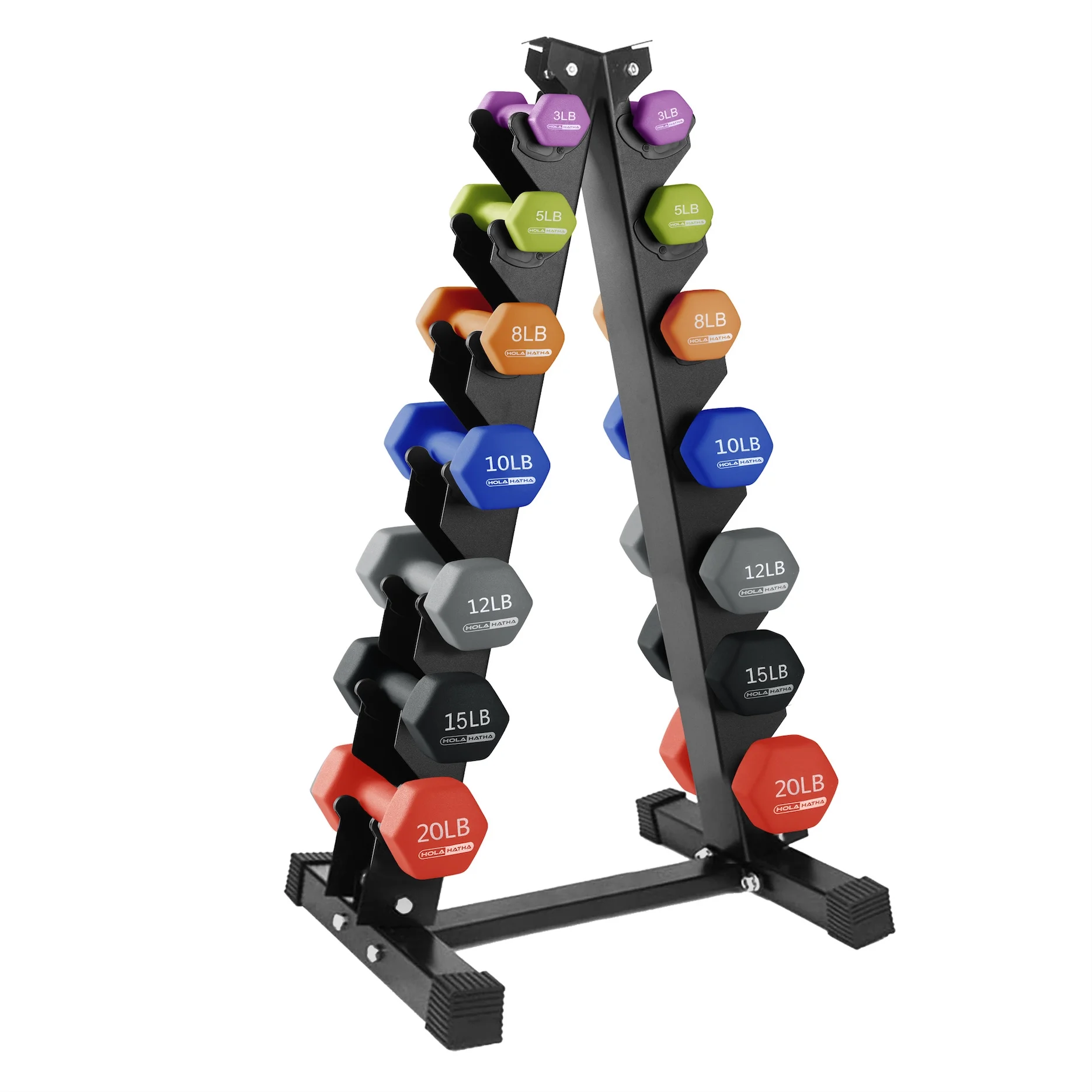HolaHatha Neoprene Dumbbell Weight Set with Rack (Black), 112.5 lb - Image 32