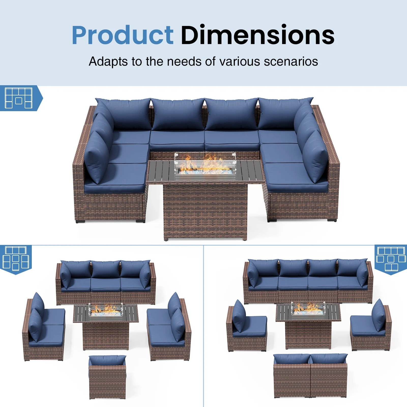 ELPOSUN Patio Furniture Set, Outdoor Patio Furniture Wicker Furniture Couch Set, 5 Pieces Outdoor Sectional Sofa, Patio Furniture Set, Outdoor Patio Set for Balcony Furniture (Grey) - Image 27