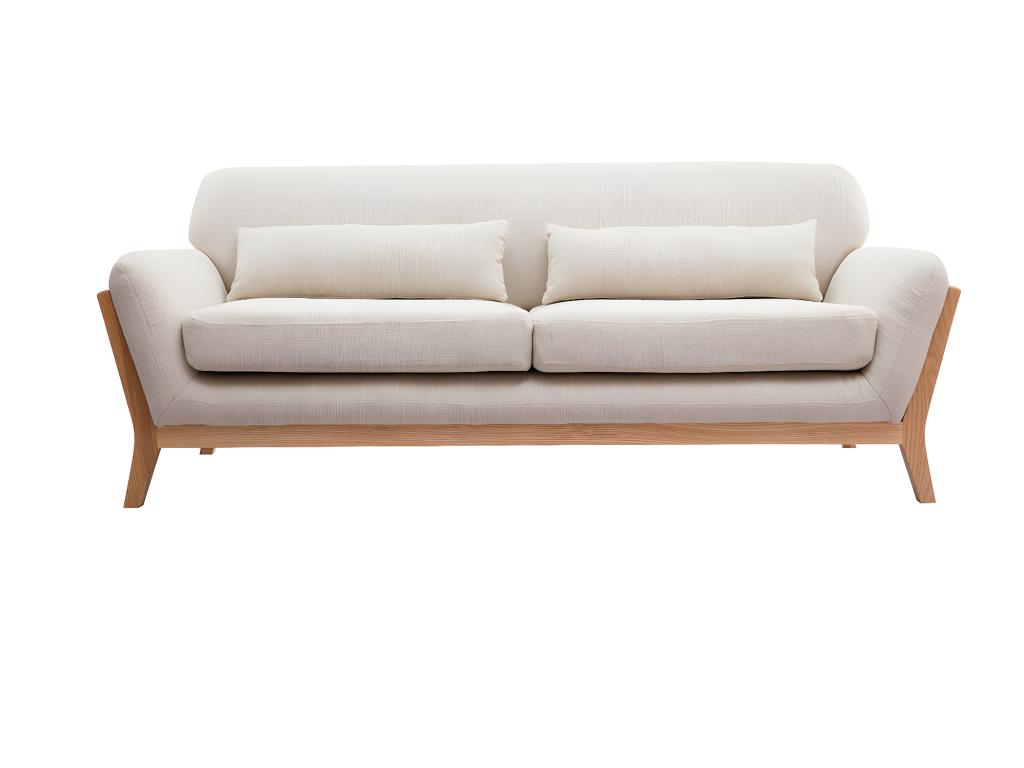 Sofá nórdico 3 plazas beige patas madera YOKO