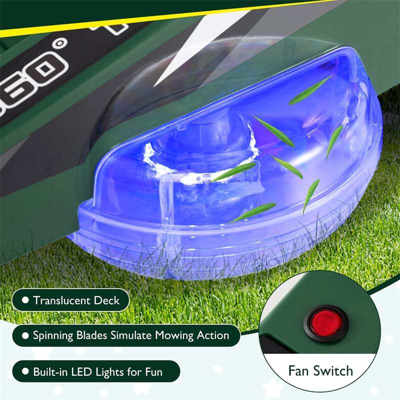 Eletriclife 12V Kids Ride-On Lawn Mower with 360° Twist & Turn, Dual Control Sticks, LED Lights for Toddlers Aged 3-8