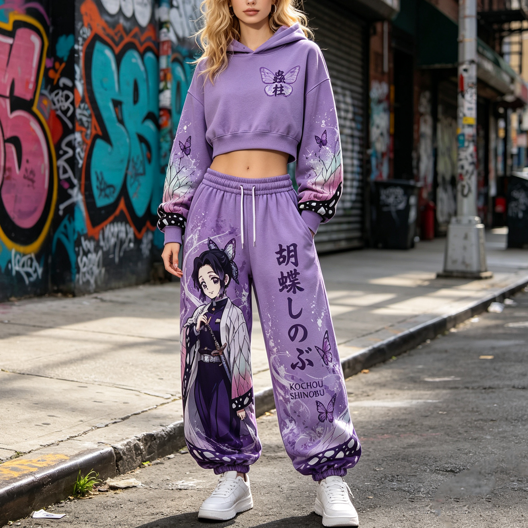 Demon Slayer Cropped Long Sleeve Hoodie & High Waist Jogger Pants Two Piece TeeThreads Sustain the Scene with Custom Apparel