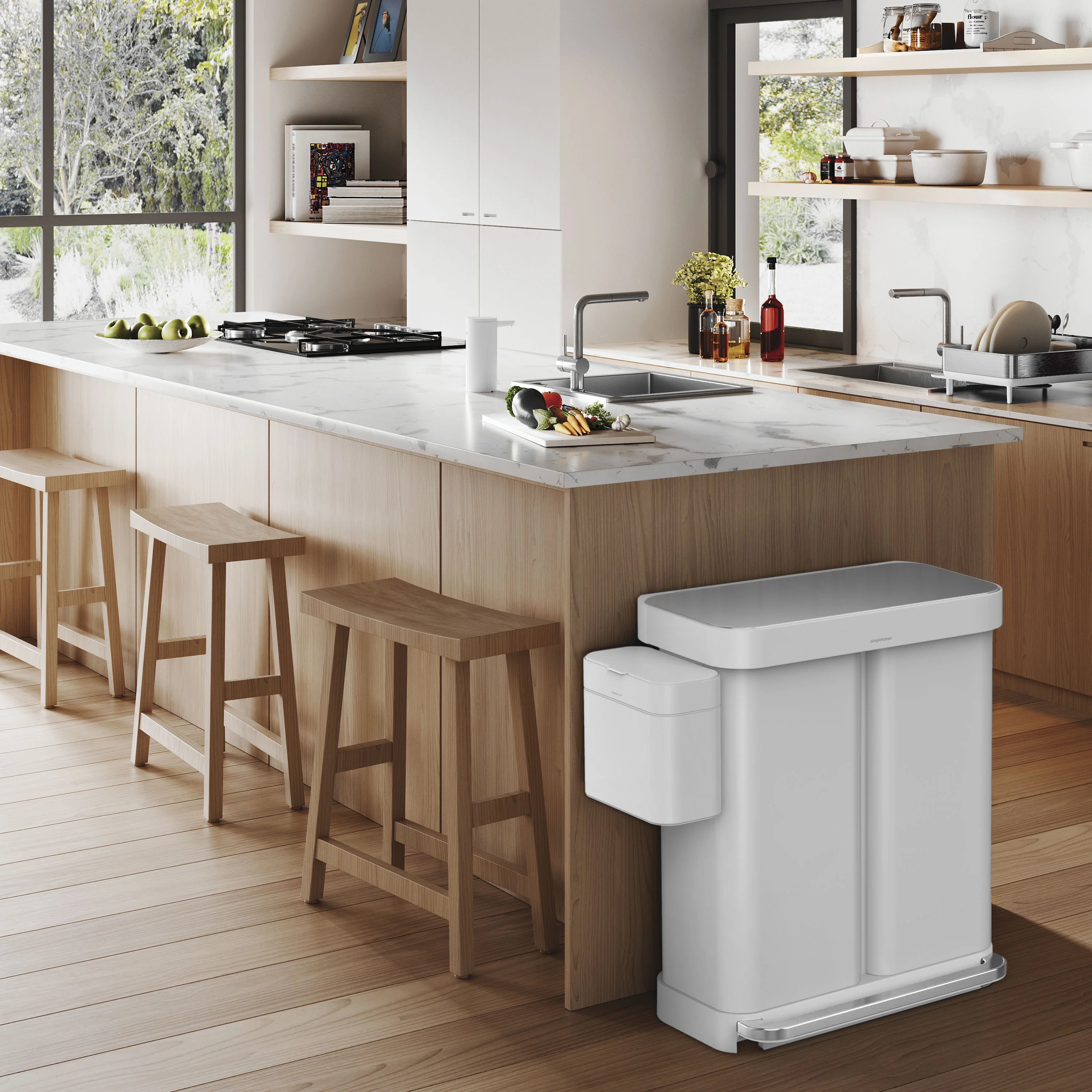 simplehuman 58 Liter / 15.3 Gallon Rectangular Dual Compartment Recycling Step, Brushed Stainless Steel with Soft-Close Plastic Lid Kitchen Trash Can - Image 17