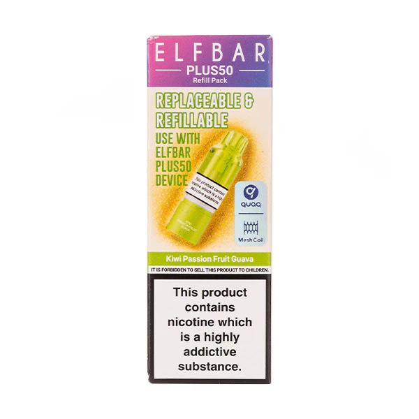 Kiwi Passion Fruit Guava Plus 50 Prefilled Pod + Refill by Elf Bar Kiwi Passion Fruit Guava Plus 50 Prefilled Pod + Refill by Elf Bar