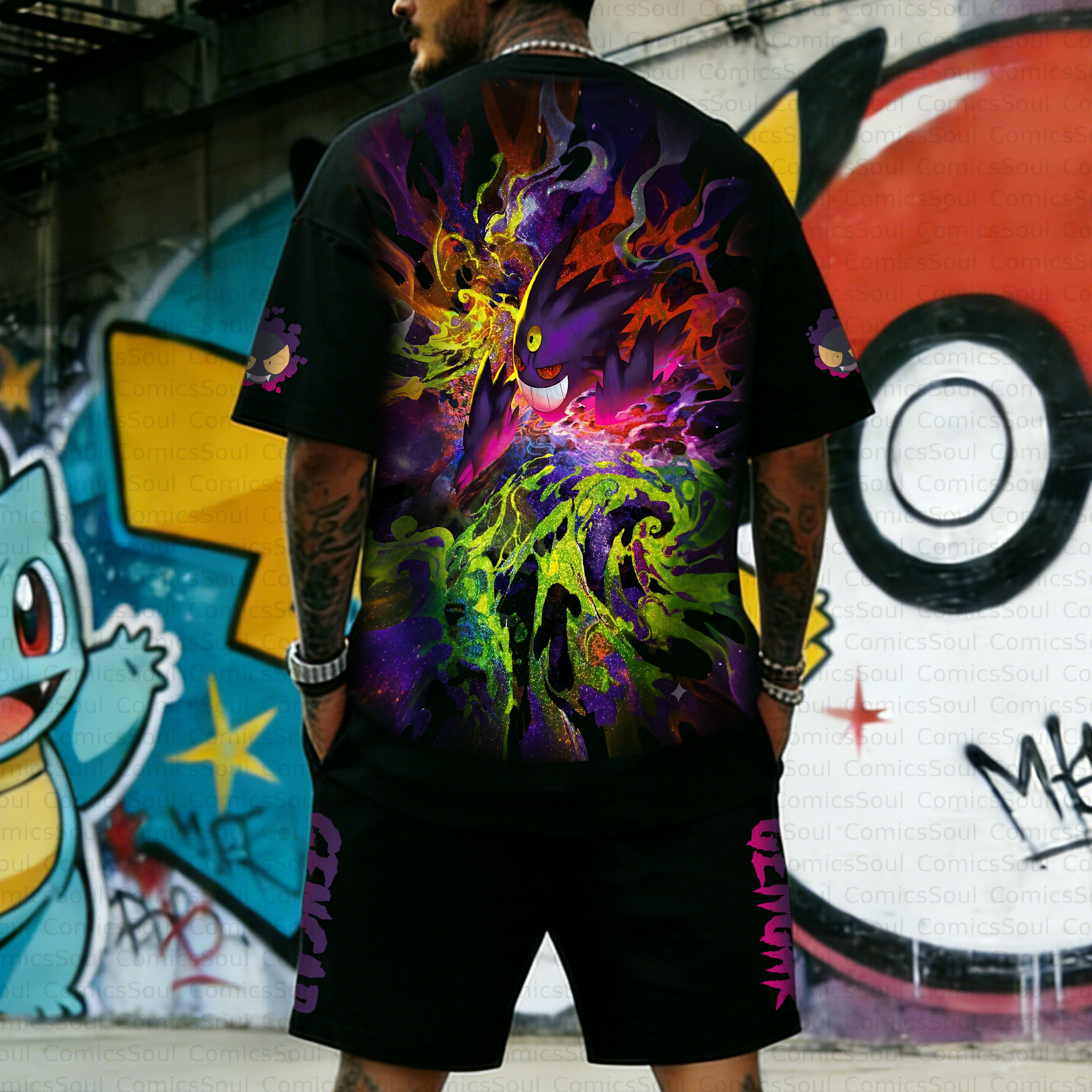 Unisex Anime Inspired Vintage T-shirt& Shorts 2 Pieces Set