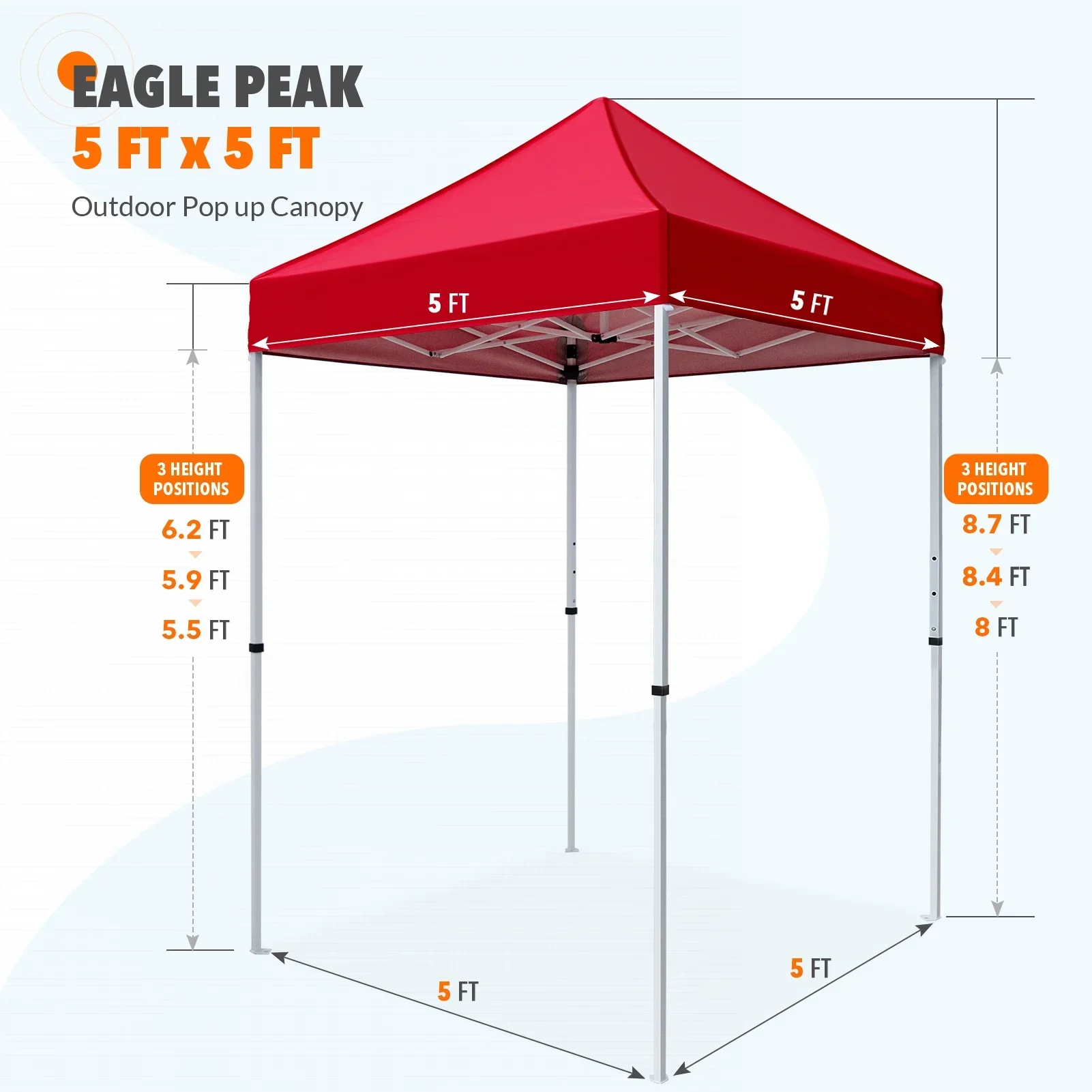 EAGLE PEAK 5x5 Pop up Canopy Tent Instant Outdoor Canopy Easy Set - up Straight Leg Folding Shelter（blue）