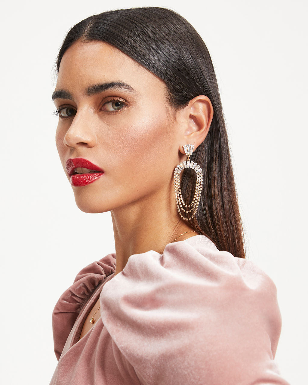 Alexa Crystal Chain Drop Earrings - Gold - Se7enfashion