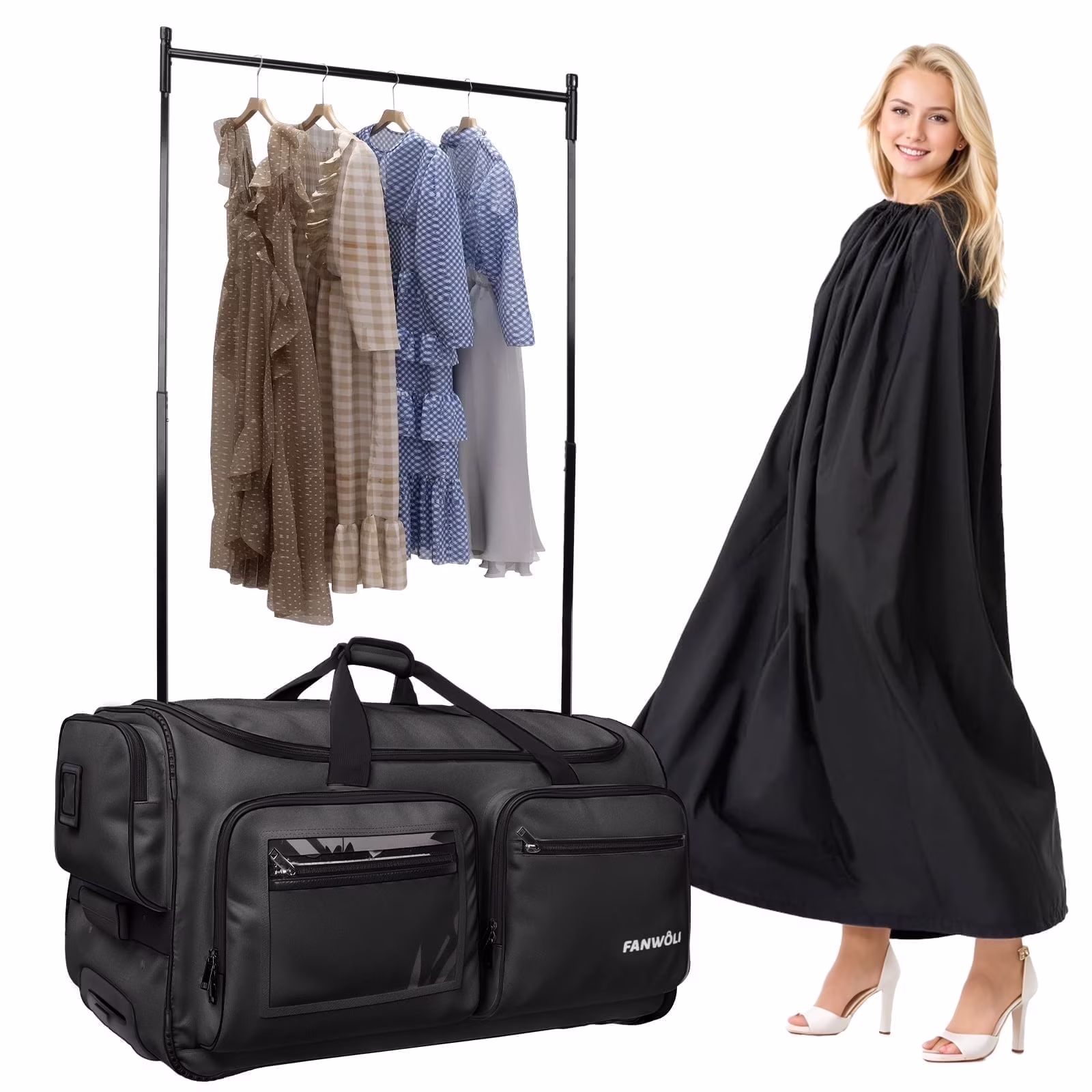 Fegat Dance Bag with Garment Rack - 28"Collapsible Rolling Competition Dance Duffle Bag Lightweight Costume Wheeled Suitcase for Dancers Shows Livestreamer Athletes - Image 7