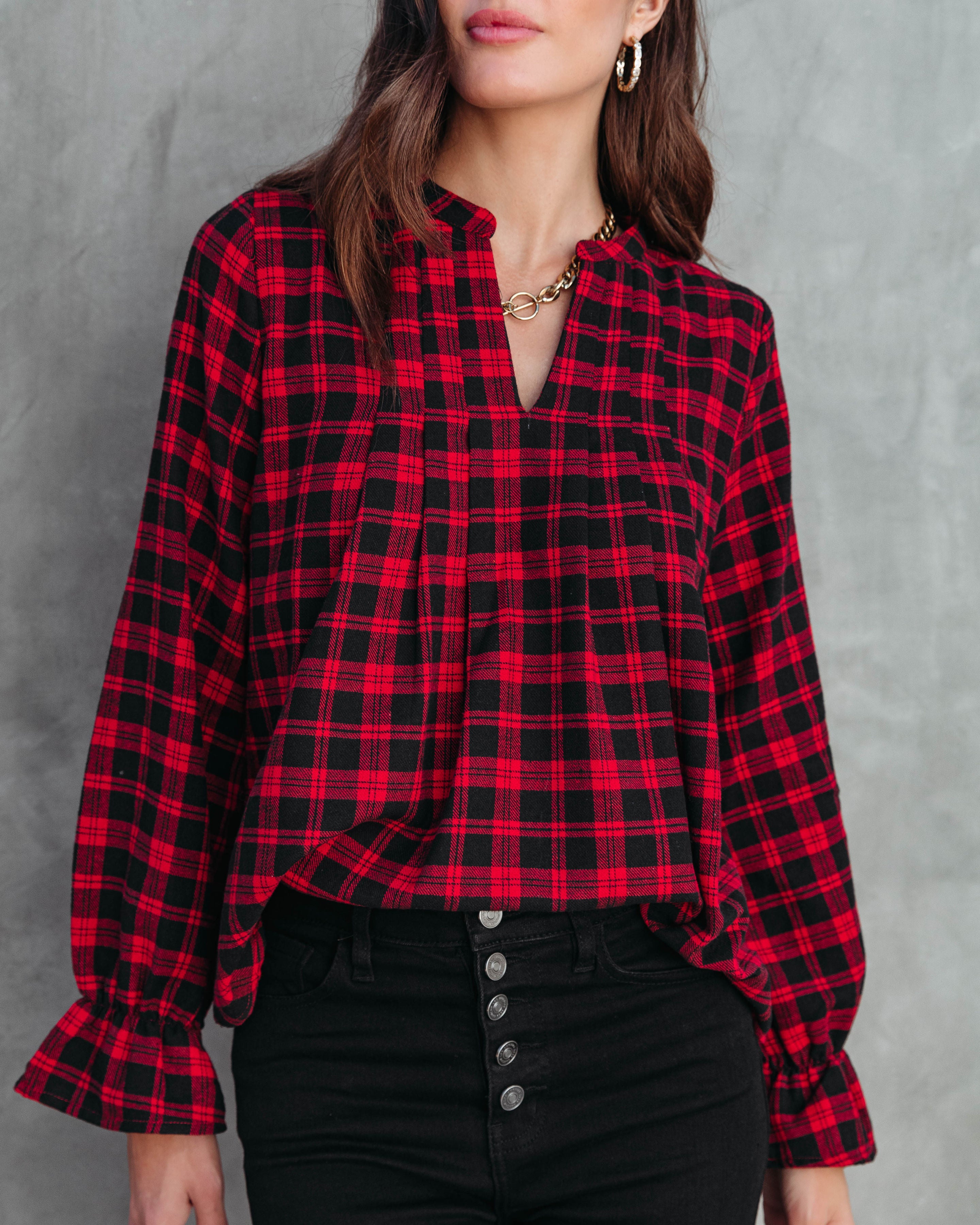 Noel Plaid Long Sleeve Top - Se7enfashion