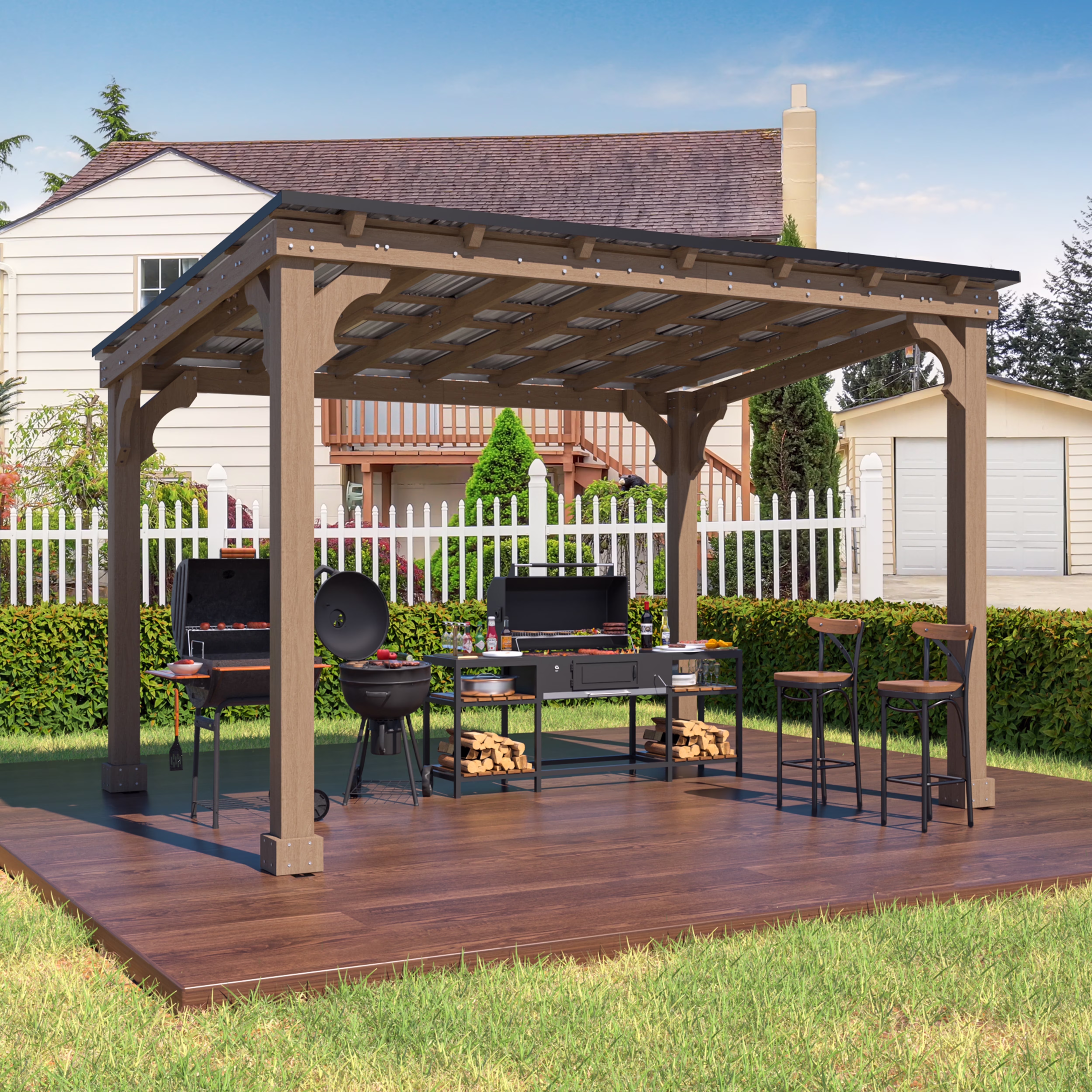 VEIKOUS 8' x 5' Outdoor Hardtop Gazebo, BBQ Grill Gazebo w/ Workstation Shelves for Lawn, Garden, Deck - Image 3